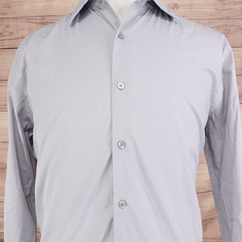 APT 9 Dress Shirt Mens Large 16-16.5 34/35 Gray Regular Fit Stretch Long Sleeve